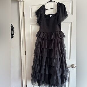 Baltic Born Black Tiered Midi Dress